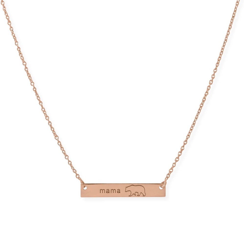 14 Karat Rose Gold Plated "Mama Bear" Bar Necklace 16" length + 2” extension NWT